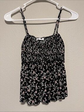 Floral Smocked Black Spaghetti-Strap Tank Top